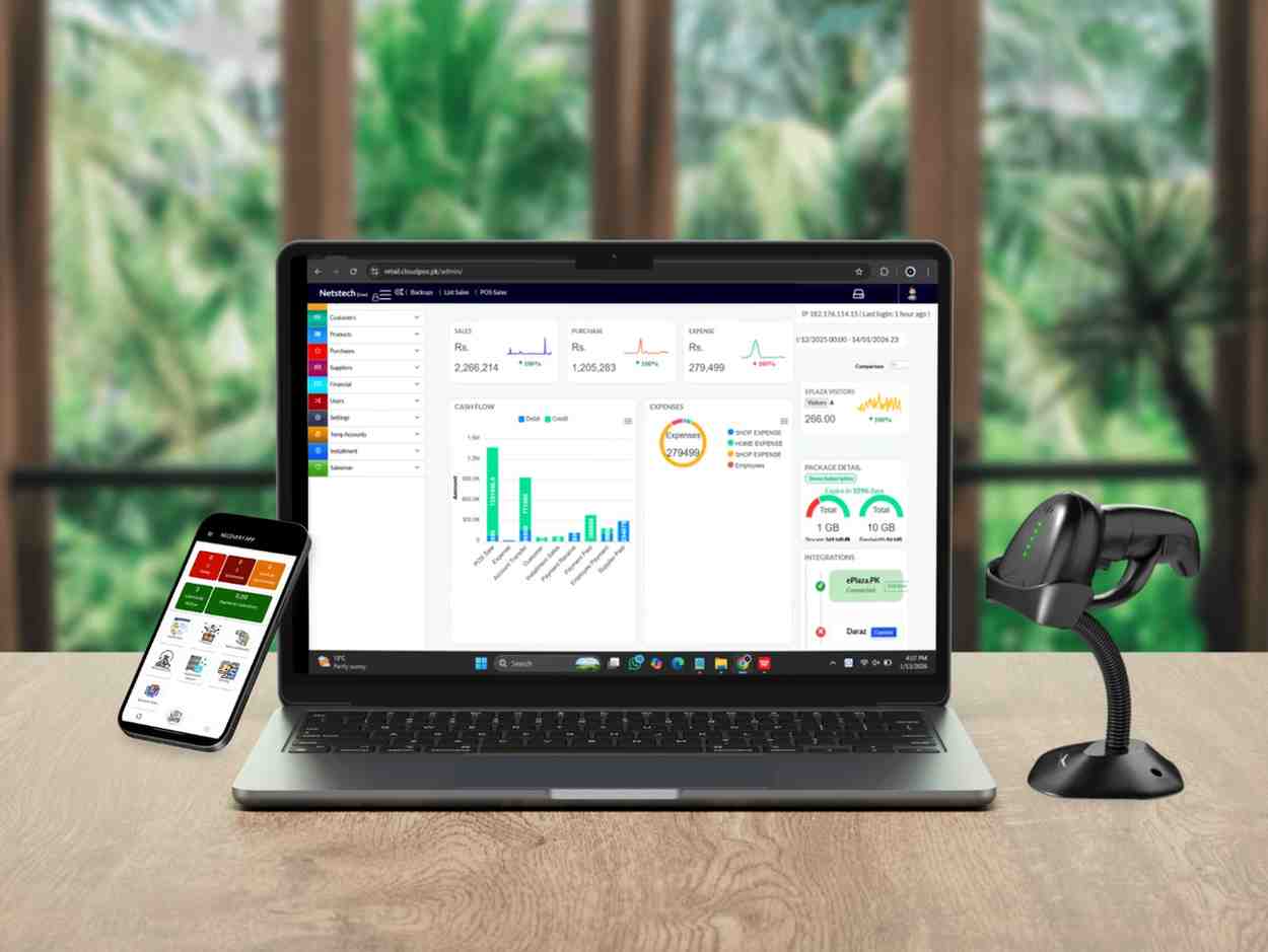 Electronics installment POS software dashboard with EMI tracking and billing
