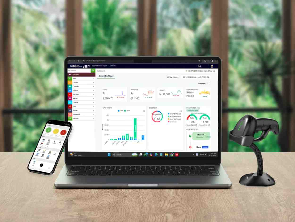 Electronics installment POS software dashboard with EMI tracking and billing