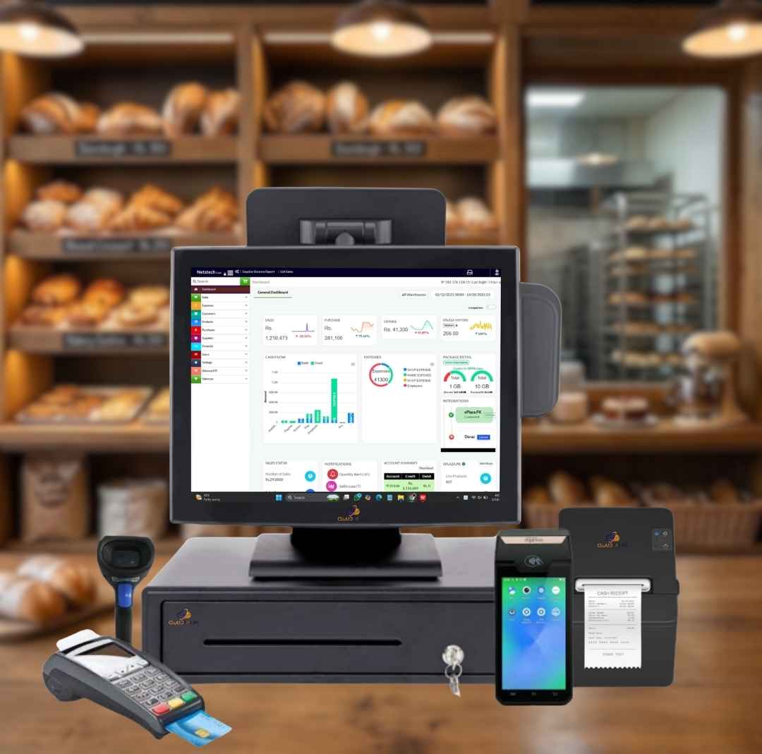 Bakery software dashboard showing inventory and sales data