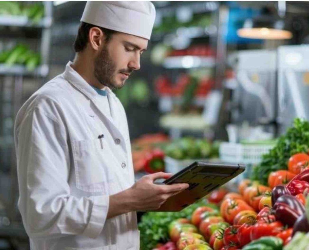 Restaurant inventory and ingredient management system tracking stock levels in kitchen